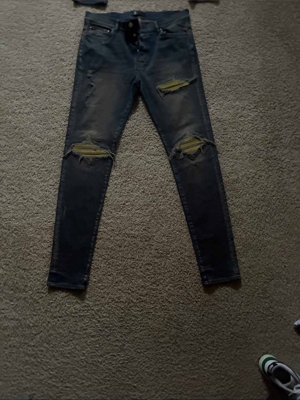 AMIRI Dark Blue Distressed Skinny CD Jeans